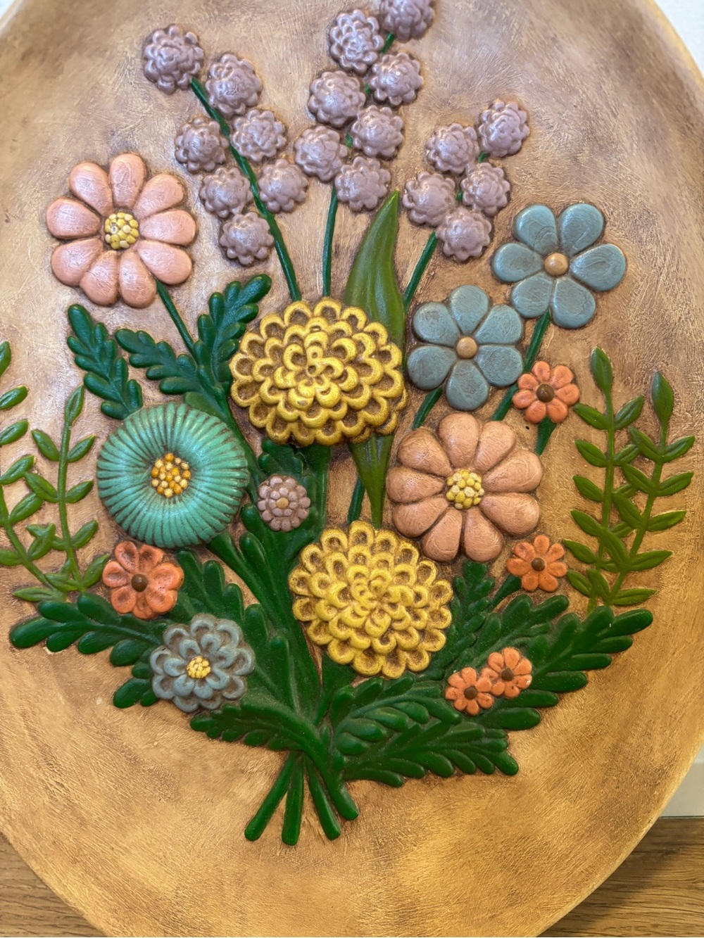 Vintage Mid-Century Modern Floral Relief Wall Plaque Ceramic Art - Picture 2 of 8